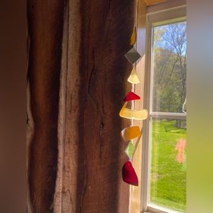 Gorgeous rays of color light chime, hard to find red beach glass!